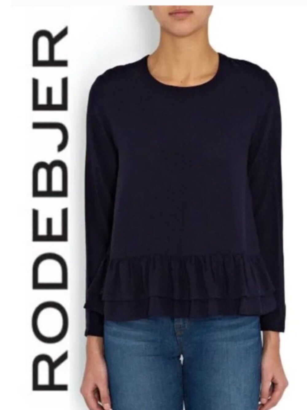 Rodebjer Lindy Blue Top Peplum Frill Long Sleeve Ruffle Tunic